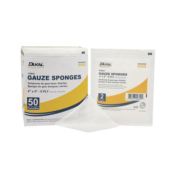 Dukal Corporation Sponge Gauze Basic Care 100% Cotton 4X4" 8 Ply Sterile Lf 1200/Case - 8502