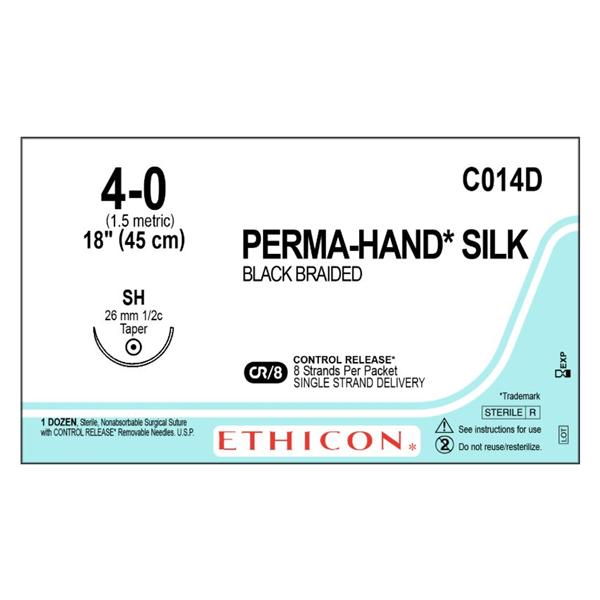 Ethicon Inc,a J & J Company Suture 4-0 Silk Sh Perma-Hand Black 8-18" Braid Bx - C014D