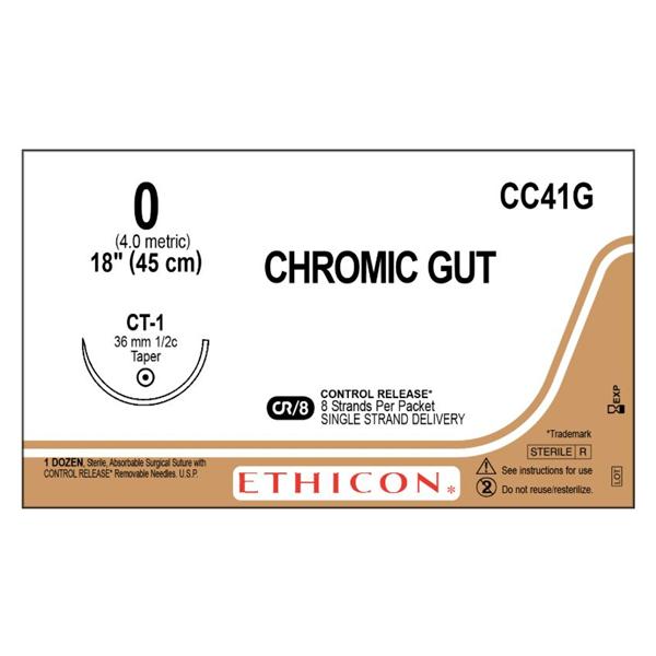 Ethicon Inc,a J & J Company Suture 0 Chromic Gut Ct-1 Brown 8X18" Monofilament 12/Bx - CC41G