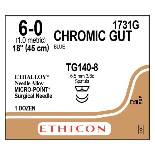 Ethicon Inc,a J & J Company Suture 6-0 Chromic Gut Tg140-8/Tg140-8 Brown 18" Double Arm Monofilament 12/Bx - 1731G