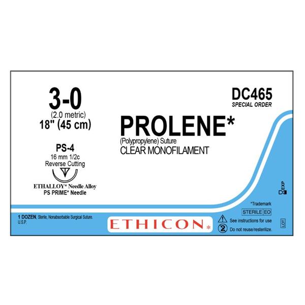 Ethicon Inc,a J & J Company Suture 3-0 Polypropylene Ps-4 Prolene Undyed 1X18" Monofilament 12/Bx - DC465