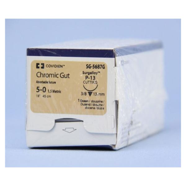Medtronic MITG-Covidien Suture 5-0 Chromic Gut P-13 Surgigut Undyed 18" Monofilament 12/Ca - SG5687G