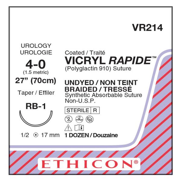Ethicon Inc,a J & J Company Suture 4-0 Polyglactin 910 Rb-1 Vicryl Rapide Undyed 27" Braid 12/Bx - VR214