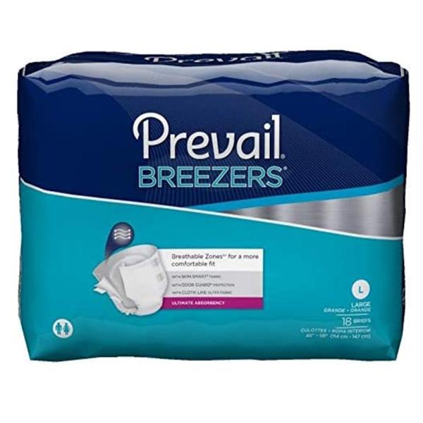 First Quality Products Brief Prevail Breezers Adult Unisex Lg 45-58" Mod/Hvy Odor Guard Blue 4X18/Ca - PVB-013/2