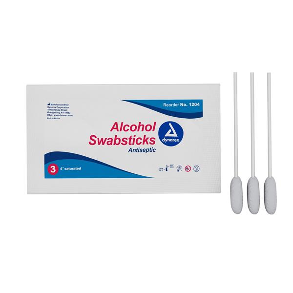 Dynarex Corporation Swabstick Prep Isopropyl Alcohol 70% 3'S 4" 25/Bx, 10 Bx/Ca - 1204