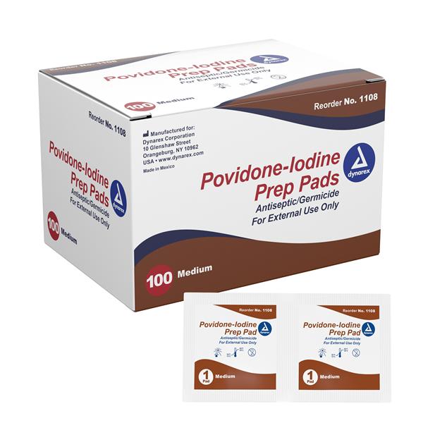 Dynarex Corporation Pad Prep Pvp Iodine 10% Medium 100/Bx, 10 Bx/Ca - 1108