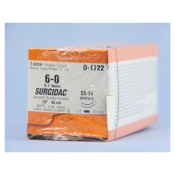 Medtronic MITG-Covidien Suture 6-0 Polyester Ss-14 Surgidac White 18" Braid 12/Ca - D1722K
