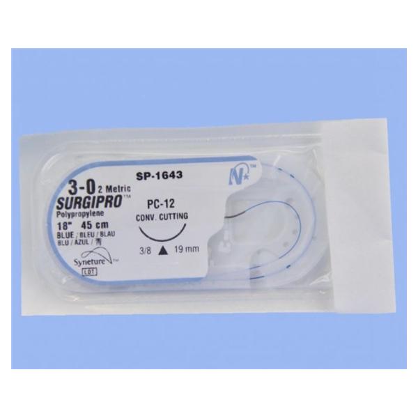 Medtronic MITG-Covidien Suture 3-0 Polypropylene Pc-12 Surgipro Blue 18" Monofilament 36/Ca - SP1643