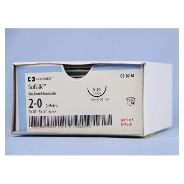 Medtronic MITG-Covidien Suture 2-0 Silk V-20 Sofsilk Black 18" Braid 24/Ca - GS62M