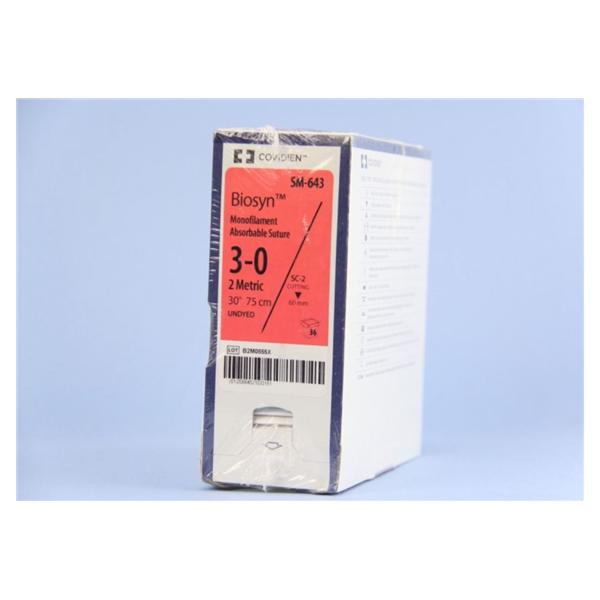 Medtronic MITG-Covidien Suture 3-0 Polyglecaprone Sc-2 Biosyn Undyed 30" Monofilament 36/Ca - SM643