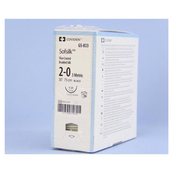 Medtronic MITG-Covidien Suture 2-0 Silk V-20 Sofsilk Black 30" Braid 36/Ca - GS833