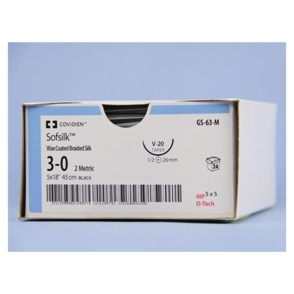 Medtronic MITG-Covidien Suture 3-0 Silk V-20 Sofsilk Black 18" Braid 24/Ca - GS63M