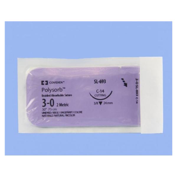 Medtronic MITG-Covidien Suture 3-0 Polyester C-14 Polysorb Undyed 30" Braid 36/Ca - SL693