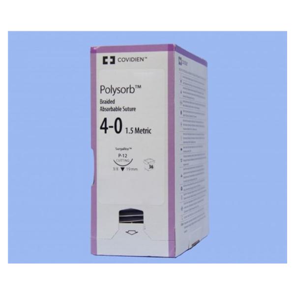 Medtronic MITG-Covidien Suture 4-0 Polyester P-12 Polysorb Undyed 18" Braid 36/Ca - SL5627