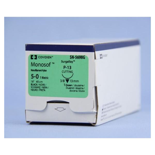 Medtronic MITG-Covidien Suture 5-0 Nylon P-13 Monosof Black 18" Monofilament 12/Ca - SN5698G