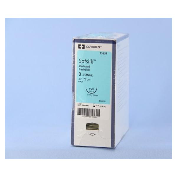 Medtronic MITG-Covidien Suture 0 Silk V-20 Sofsilk Black 30" Braid 36/Ca - GS834