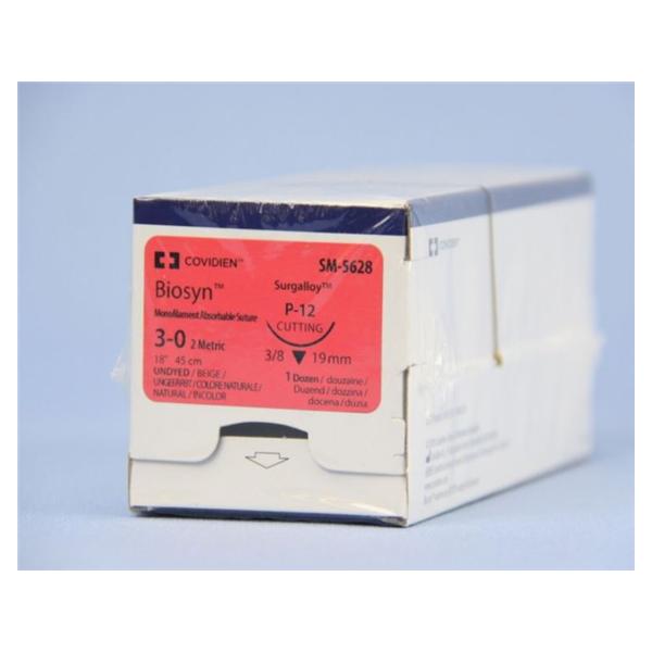 Medtronic MITG-Covidien Suture 3-0 Polyglecaprone P-12 Biosyn Undyed 18" Monofilament 12/Ca - SM5628