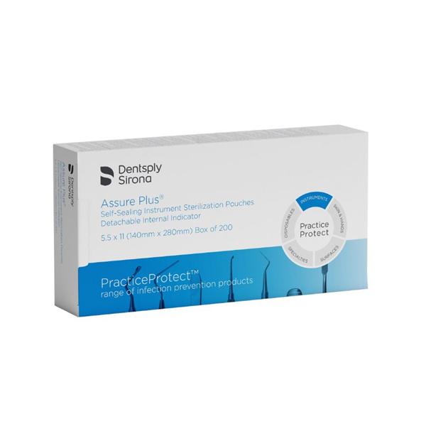 Dentsply Sirona Preventive Pouch Sterilization Assure Plus 5.25 In X 11 In Aqua Tint / White 200/Bx - 83010