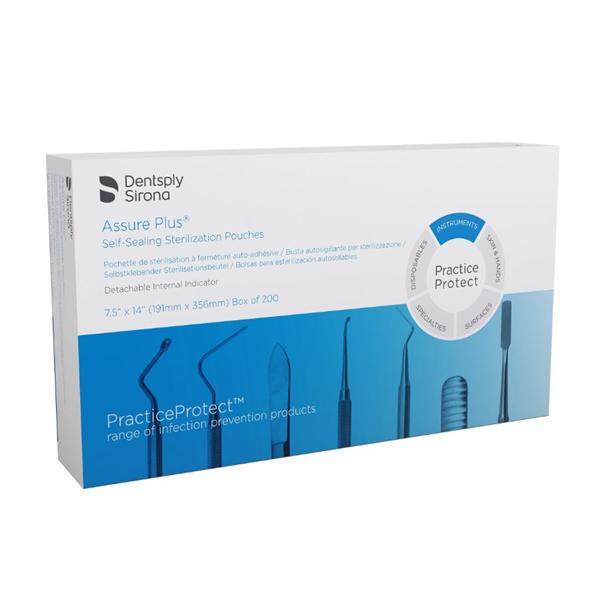Dentsply Sirona Preventive Pouch Sterilization Assure Plus 7.5 In X 14In Aqua Tint / White 200/Bx - 83015