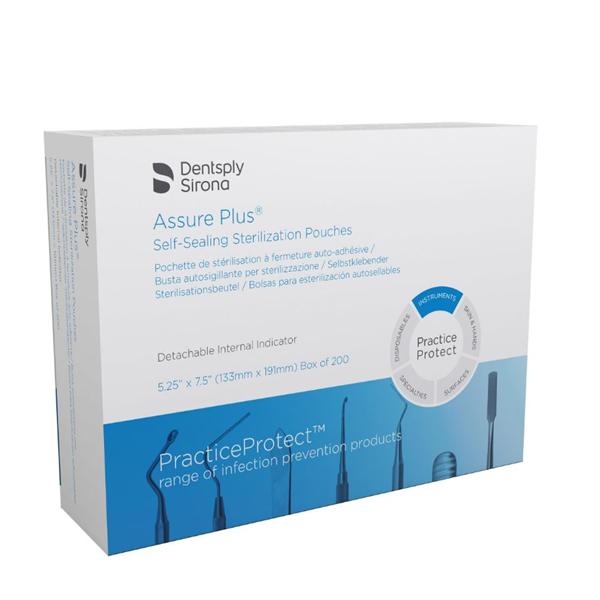 Dentsply Sirona Preventive Pouch Sterilization Assure Plus 5.25 In X 7.5 In Aqua Tint / White 200/Bx - 83075