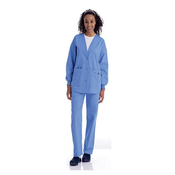 Landau Uniforms Cardigan Warm-Up 65% Polyester / 35% Cotton Womens Ceil Blue Small 5 Pockets Ea - 7535-BCP-SML