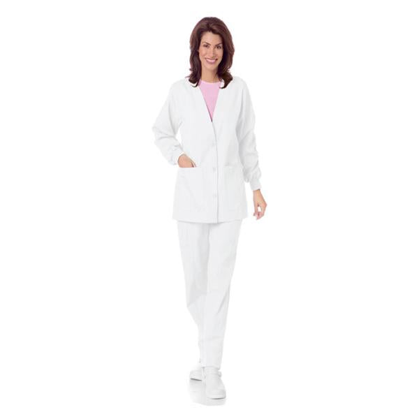 Landau Uniforms Cardigan Warm-Up 65% Polyester / 35% Cotton Womens White 3X Large 5 Pockets Ea - 7535-WWY-3XL
