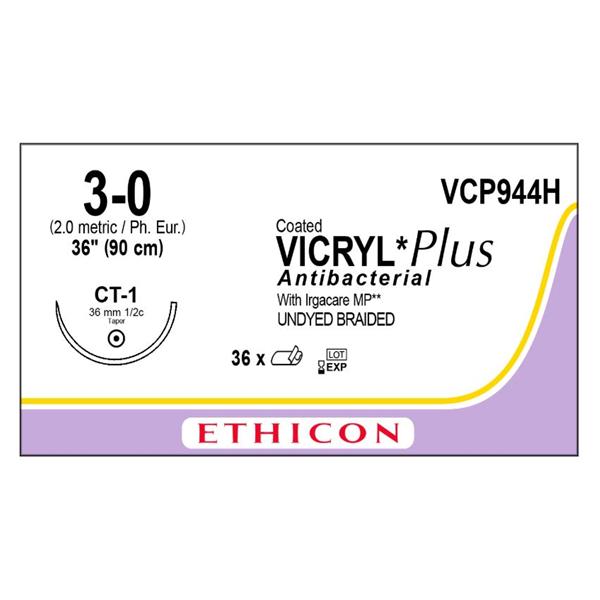 Ethicon Inc,a J & J Company Suture 0 Triclosan/Polyglactin 910 Ct-1 Vicryl Plus Undyed 36" Braid 36/Bx - VCP944H
