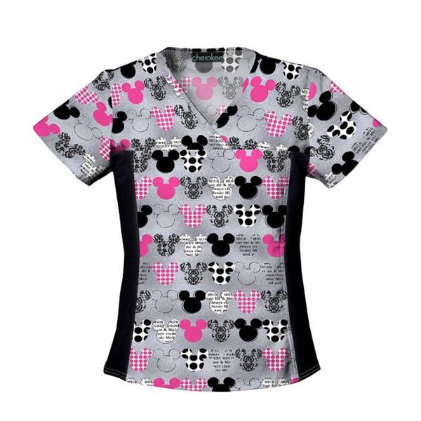 Cherokee Workwear Shirt Scrub 100% Cotton Womens Mickey Large 2 Pockets Ea - 6875C-MKMK-L