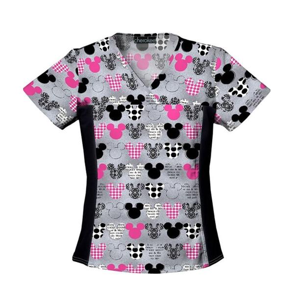 Cherokee Workwear Shirt Scrub 100% Cotton Womens Mickey Medium 2 Pockets Ea - 6875C-MKMK-M