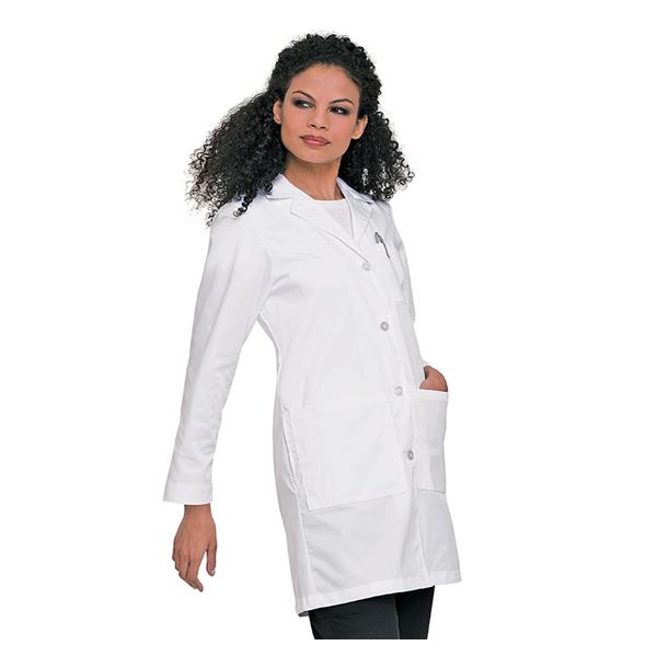 Landau Uniforms Lab Coat Full Length Polyester / Cotton Poplin Womens White Size 16 Ea - 3153-WWVC-16
