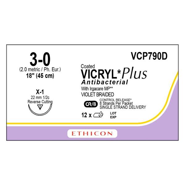 Ethicon Inc,a J & J Company Suture 3-0 Tcs/Pg910 X-1 Coated Vicryl Plus Violet 18" Braid 12/Bx - VCP790D