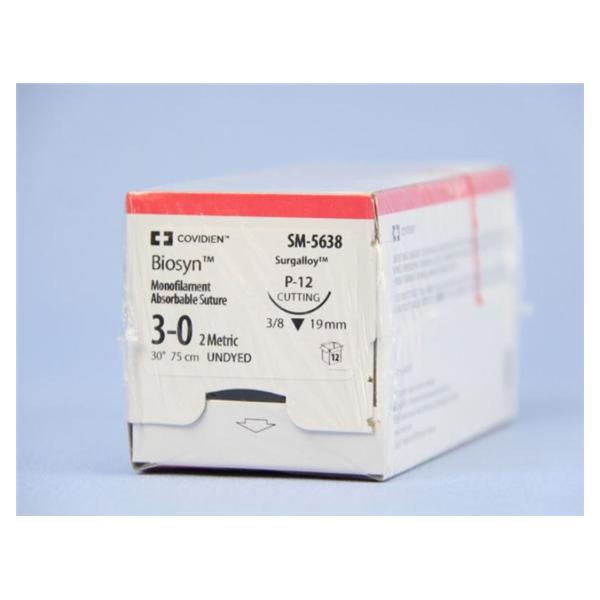 Medtronic MITG-Covidien Suture 3-0 Polyglecaprone P-12 Biosyn Undyed 30" Monofilament 12/Ca - SM5638