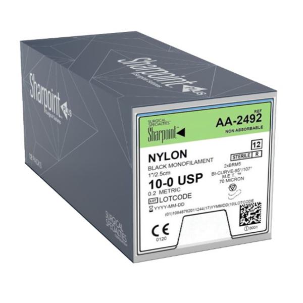 Look/Div Surgical Specialties Suture 10-0 Nylon Brm-5/Brm-5 Sharpoint Black 1" Double Arm Monofilament 12/Bx - AA-2492