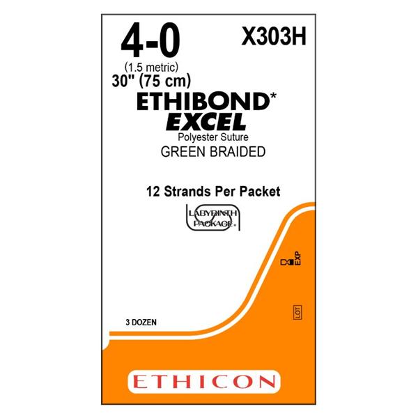 Ethicon Inc,a J & J Company Suture 4-0 Polyester No Needle Ethibond Excel Green 12-30" Braid 36/Bx - X303H