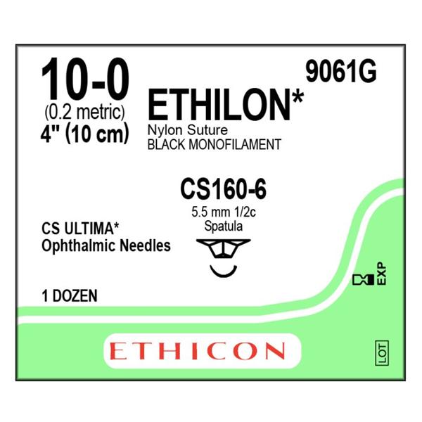 Ethicon Inc,a J & J Company Suture 10-0 Nylon Cs160-6 Ethilon Black 4" Monofilament 12/Bx - 9061G