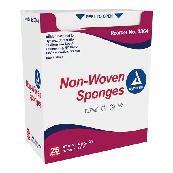 Dynarex Corporation Sponge Gauze Cotton 4X4" 4 Ply Sterile Not Made With Natural Rubber Latex 50/Bx, 24 Bx/Ca - 3364