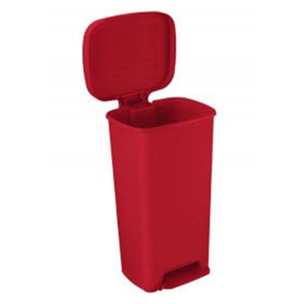 Brewer Company Can Trash Plastic 13Gal Step-On Pedal Overlapping Lid Red Rectangle Each - 25267