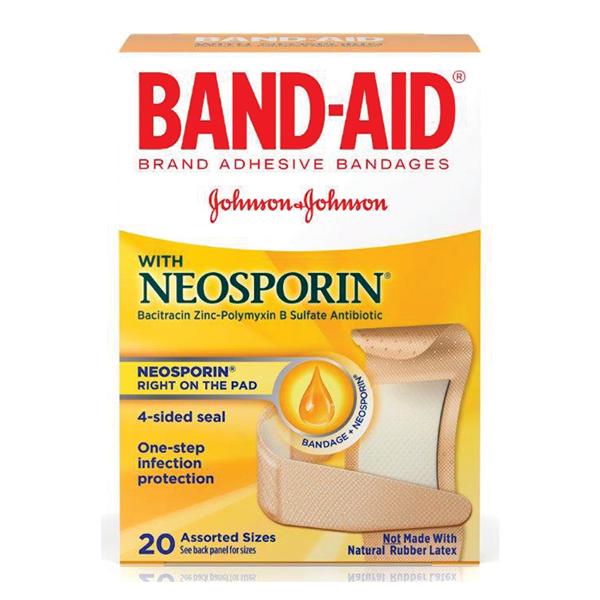J&J Bandage Plastic Band-Aid Plus Antibiotic Assorted Sizes Flexible Flesh Ltx 20/Bx, 24 Bx/Ca - 100557000
