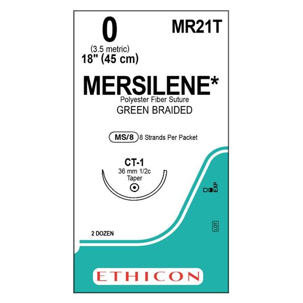 Ethicon Inc,a J & J Company Suture 0 Polyester Ct-1 Mersilene Green 18" Braid 24/Bx - MR21T
