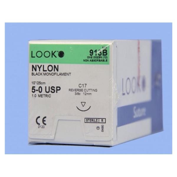 Look/Div Surgical Specialties Suture 5-0 Nylon C-17 Black 10" Monofilament 12/Bx - 913B