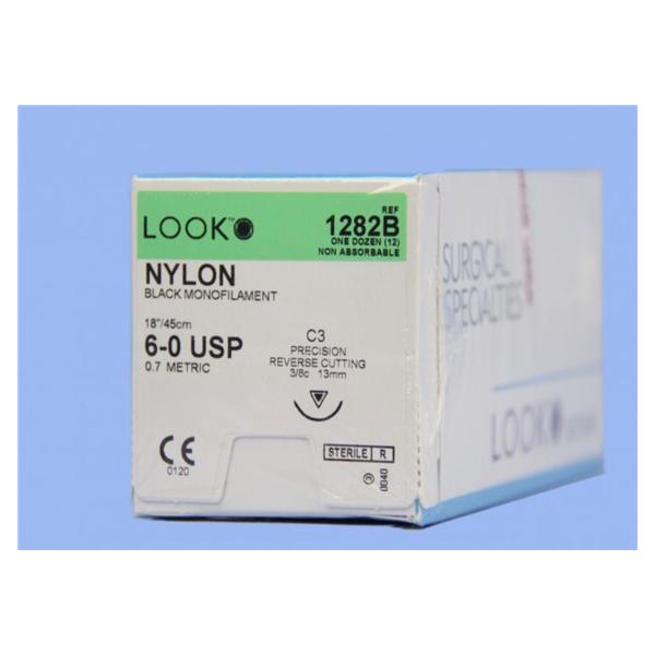 Look/Div Surgical Specialties Suture 6-0 Nylon Dsm13 Roylan Black 18" Monofilament 12/Bx - 1282B