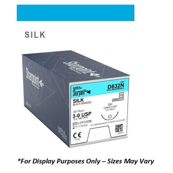 Look/Div Surgical Specialties Suture 6-0 Silk C-22 Sharpoint Black 18" Braid 12/Bx - 750B