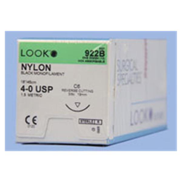 Look/Div Surgical Specialties Suture 4-0 Nylon C-6 Black 18" Monofilament 12/Bx - 922B