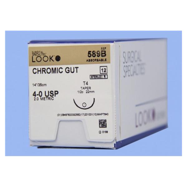 Look/Div Surgical Specialties Suture 4-0 Chromic Gut T-4 Undyed 14" Monofilament 12/Bx - 589B