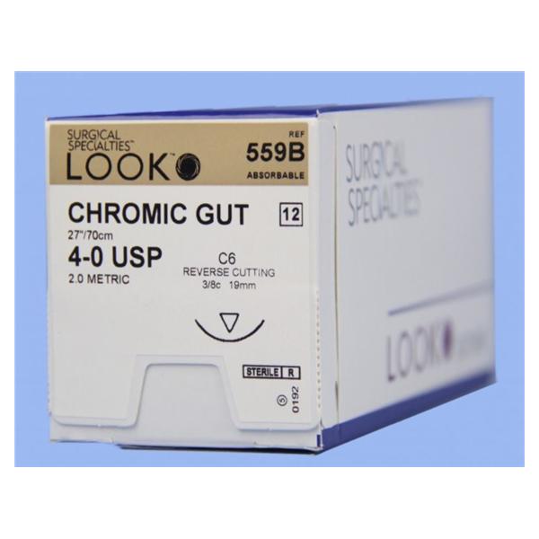 Look/Div Surgical Specialties Suture 4-0 Chromic Gut C-6 Undyed Beige 27" Monofilament 12/Bx - 559B