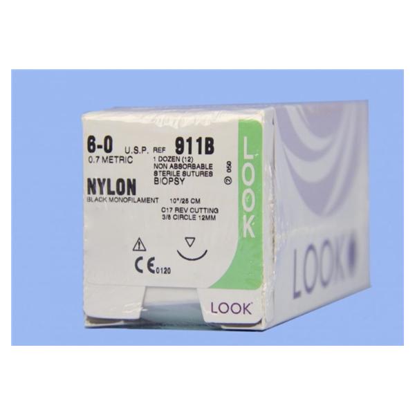 Look/Div Surgical Specialties Suture 6-0 Nylon C-17 Black 10" Monofilament 12/Bx - 911B
