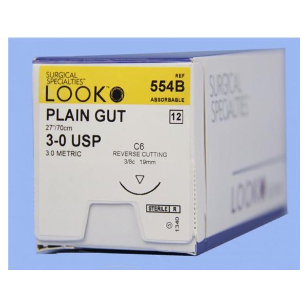 Look/Div Surgical Specialties Suture 3-0 Plain Gut C-6 Beige 27" Monofilament 12/Bx - 554B