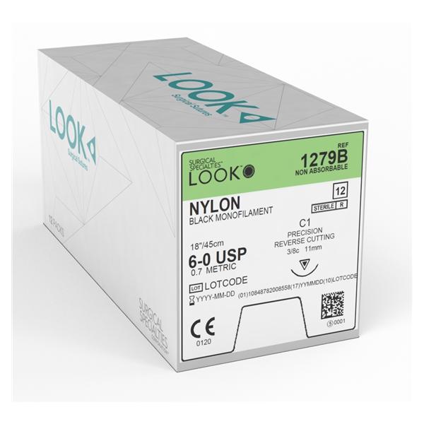 Look/Div Surgical Specialties Suture 6-0 Nylon C-1 Roylan Black 18" Monofilament 12/Bx - 1279B