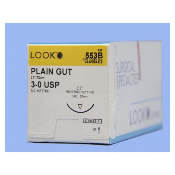 Look/Div Surgical Specialties Suture 3-0 Plain Gut C-7 Beige 27" Monofilament 12/Bx - 553B