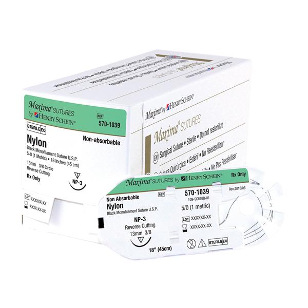 Henry Schein Suture 5-0 Nylon Np-3 Black 1-18" 12/Bx - 698B-HSM